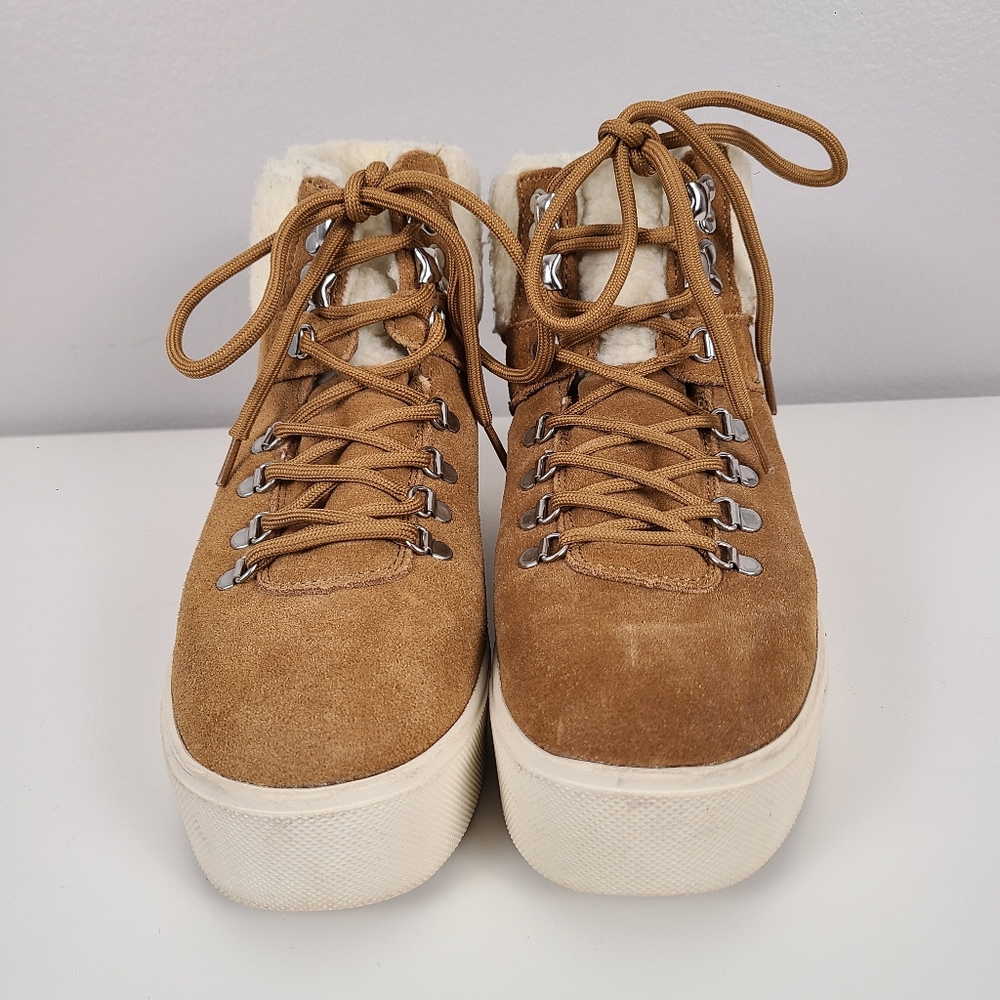 Marc Fisher Darlen White Fleece Lined Brown Suede Chunky Platform Sneakers 7.5M